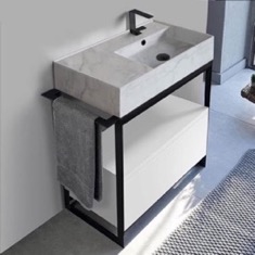 Modern  Console Vanity, Marble Style Sink, 35 inch